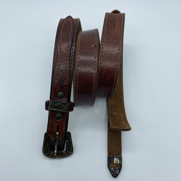 Unbranded Brown Genuine Leather Belt Women's Size 36 Skinny - Picture 3 of 12